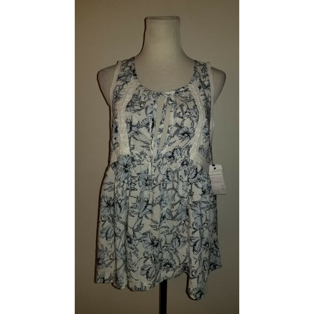 New Melrose And Market sz M Babydoll Blouse crochet trim sleeveless shirt 3067